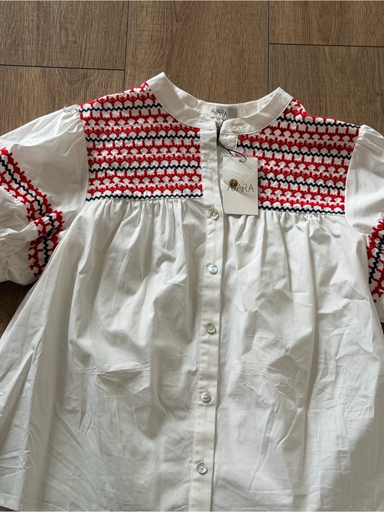 Avara Tops - Avara Trudy Navy and Red Embroidered Top